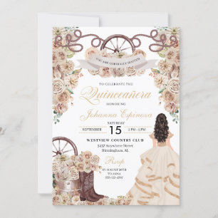 Invitación Champán Gold Western Charro Quinceanera