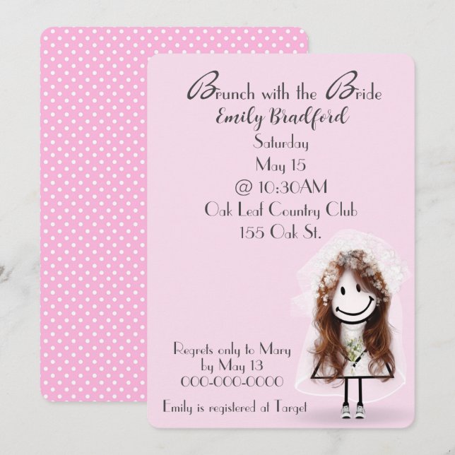 Invitación Champán Noche Brunch Stick Figura Chica (Anverso / Reverso)