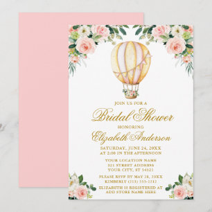 Invitación Champán Nupcial de Flor de Rosa de Acuarela Dorada