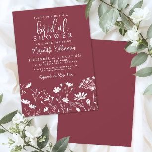 Invitación Champán Nupcial de Flor Silvestre Roja