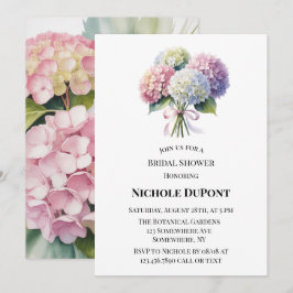 Invitación Champán Nupcial de Hortensias en Acuarela Elegante