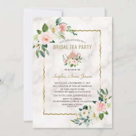 Invitación Champán Nupcial de Mármol Dorado Floral Rosa Acuar