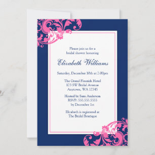 Invitación Champán Nupcial de Remolinos Floreados de Azul Mar