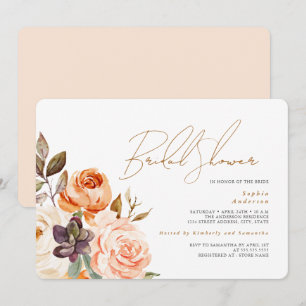 Invitación Champán Nupcial Floral de Melocotón Moderno