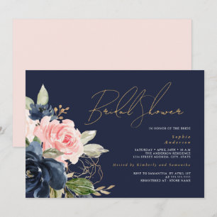 Invitación Champán Nupcial Floral Oro Rosa
