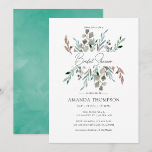 Invitación Champán Nupcial Invernal con Verde Rustico Acuarel