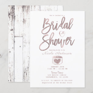 Invitación Champán Nupcial Rústico Blanco Madera Rosa Dorado