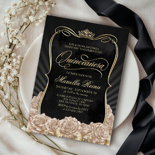 Invitación Champán Oro Negro Quinceañera
