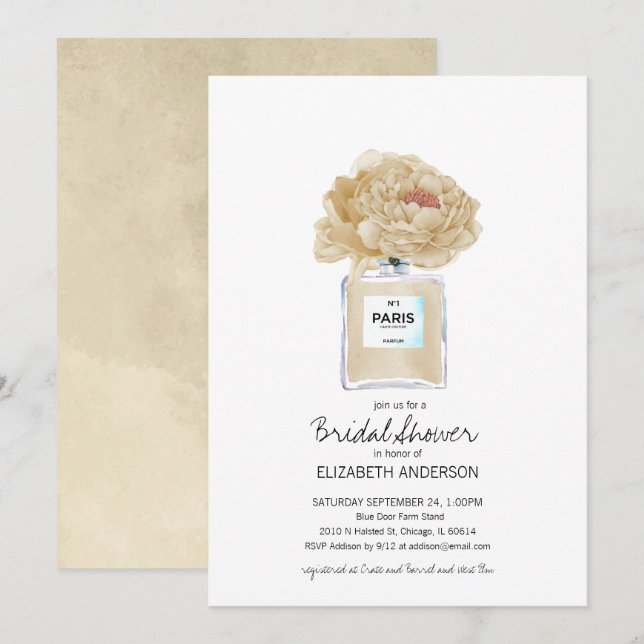 Invitación Champán Peonies y la ducha de novias con flores Pe (Anverso / Reverso)