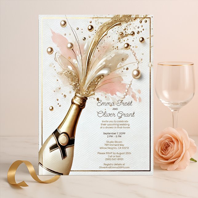 Invitación Champán Pop Wedding Ducha Rubor y oro (Subido por el creador)
