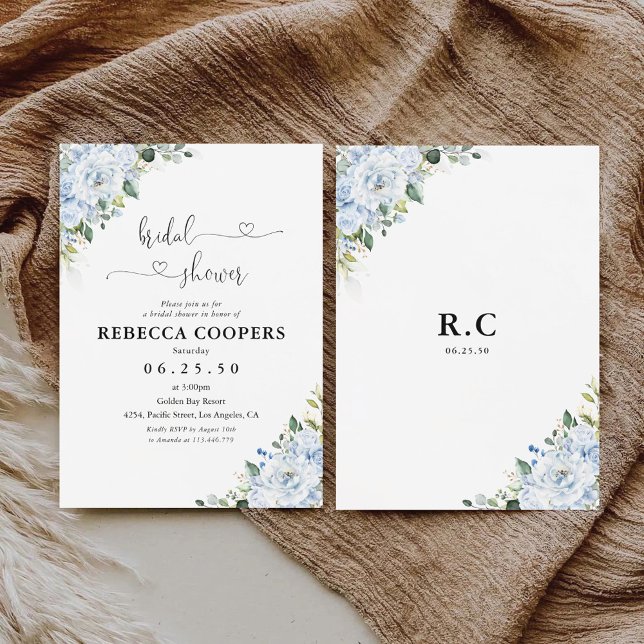 Invitación Champán Romántico de Floral Azul Claro  (Subido por el creador)