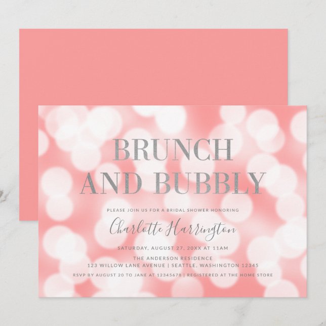 Invitación Champán rosa Bokeh Brunch & Bubbly Bridal Shower (Anverso / Reverso)