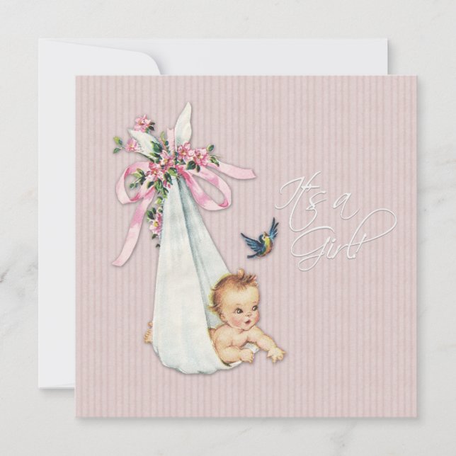 Invitación Champán Rosa de Baby Shower de Niña (Anverso)