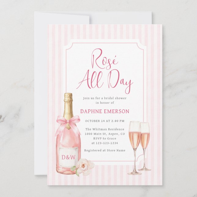 Invitación Champán Rosa Espumoso para Despedida de Soltera (Anverso)