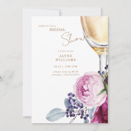 Invitación Champán rosa floral elegante ducha de novia