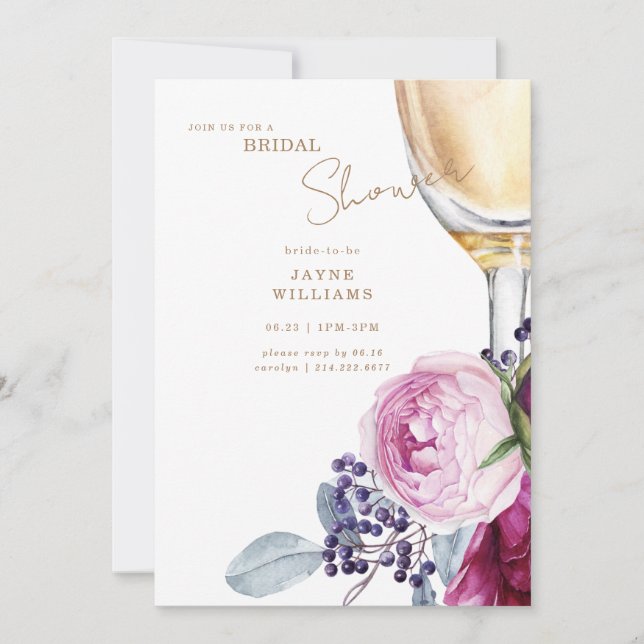 Invitación Champán rosa floral elegante ducha de novia (Anverso)