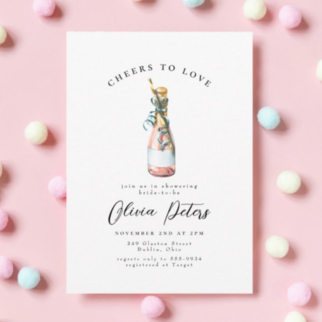 Invitación Champán rosa Saluda a la novia o a la ducha de bod (Subido por el creador)