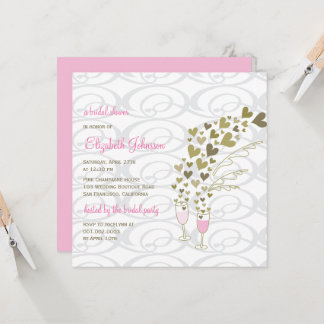 Invitación Champán Rosa Saluda La Ducha Bridal De Los Corazon