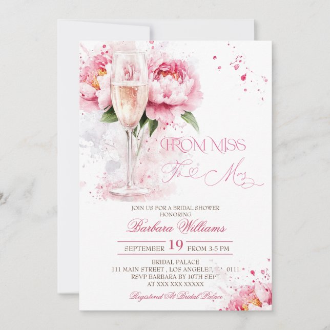 Invitación Champán Rosado Floral Bridal Shower (Anverso)