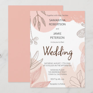 Invitación Champán Rubor Pink - Boda floral de mano dibujada