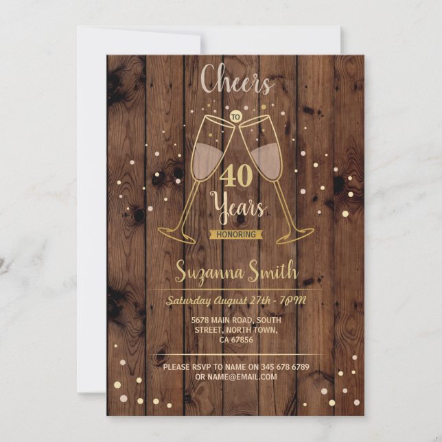 Invitación Champán Saluda A 40 Años De Cumpleaños A Cualquier (Anverso)