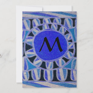 Invitación CHAMPÁN SOLAR MONOGRAMA, azul turquesa negro