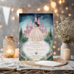 Invitación Champán Vestido Bosque Castillo Rosa 15 Quinceañer<br><div class="desc">Vestido de Champagne Selva Castillo Rosa 15 Invitación Quinceañera Vegetación Pink Floral Selva Marina Azul Cielo Azul Misera 15 Anos,  16 Cumpleaños</div>
