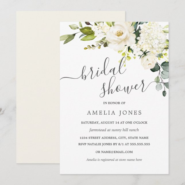 Invitación Champán Watercolor Floral Bridal Shower (Anverso / Reverso)