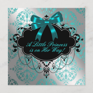 Invitación Champán y Azul Turquesa Cumpleaños Princesa Bebé N