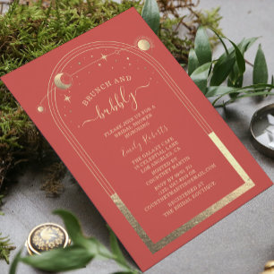 Invitación Champán y Desayuno de Boda Místico Coral Dorado Ce