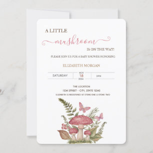 Invitación Champiñones Acuarela Mariposas Baby Shower   