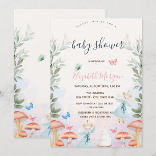 Invitación Champiñones Bebés Ratones Hojas Baby Shower