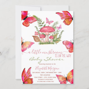 Invitación Champiñones Elegantes Mariposas Lunares Baby Showe