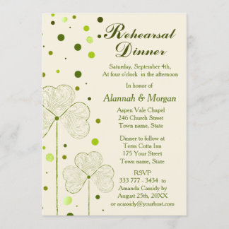 Invitación Chamrock Polka Dots Boda Ensayo Cena