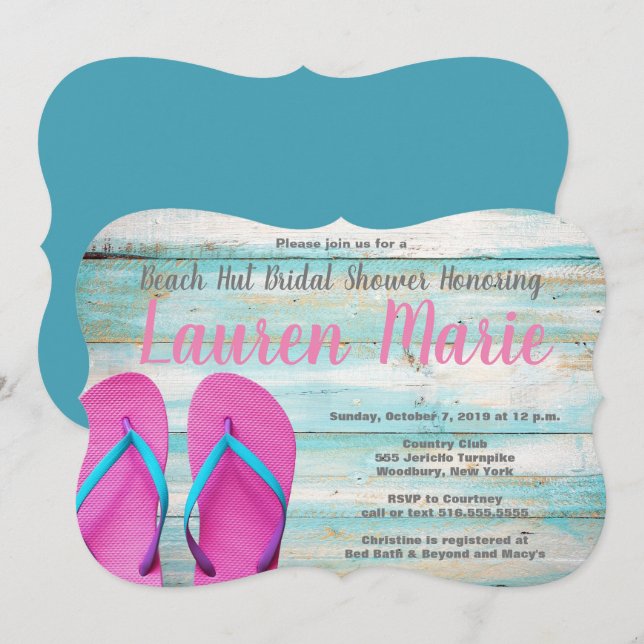 Invitación Chancletas de cabaña de playa turquesa para desped (Anverso / Reverso)