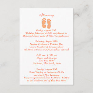 Invitación Chancletas divertidas de playa naranjas Itinerario