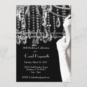 Invitación Chandelier 50th Birthday Celebration Black White