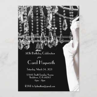 Invitación Chandelier 50th Birthday Celebration Black White