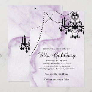 Invitación Chandelier Bat Mitzvah invita a la Mármol Púrpura