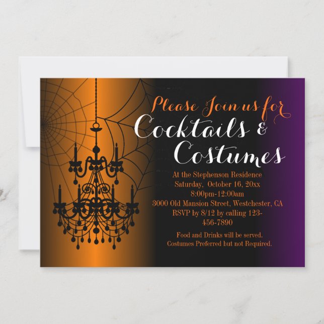 Invitación Chandelier Cocktail Costumes fiesta de Halloween p (Anverso)