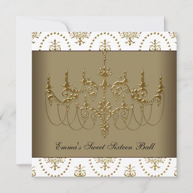 Invitación Chandelier de oro blanco fiesta de cumpleaños Swee (Anverso)