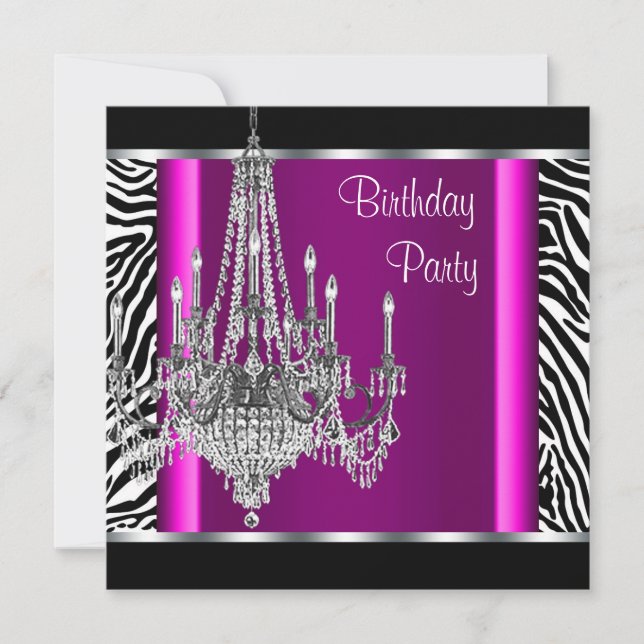 Invitación Chandelier Hot Pink Zebra Birday Party (Anverso)