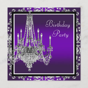 Invitación Chandelier Purple Damask Birthday Party