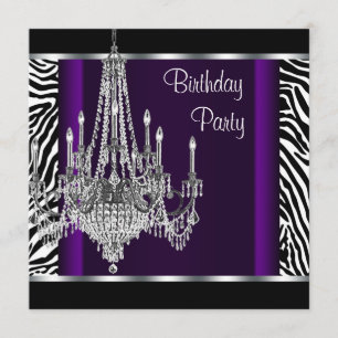 Invitación Chandelier Purple Zebra Birthday Party