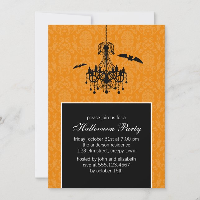 Invitación Chandelier y Bats Halloween Party (Anverso)