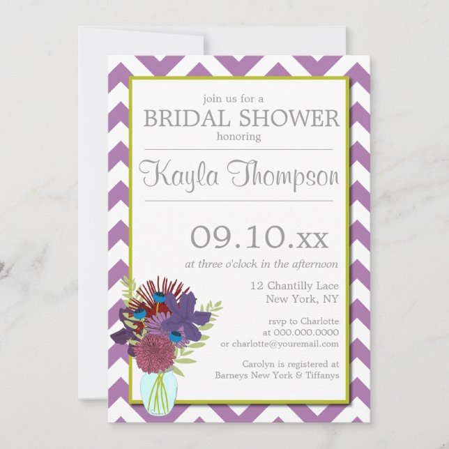 Invitación Chantilly Mason Jar Chevron Bridal Shower (Anverso)