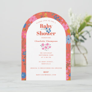 Invitación Chaparra de Bebé de Flores Silvestres Rojas Boho M