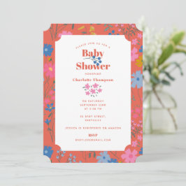 Invitación Chaparra de Bebé Estilo Boho Rojo Moderno con Flor