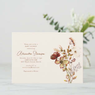 Invitación Chaparra de flores silvestres acuarela guión Baby