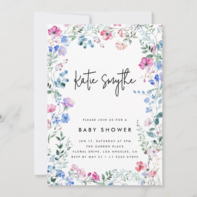 Invitación Chaparra de flores silvestres moderna y elegante (Anverso)